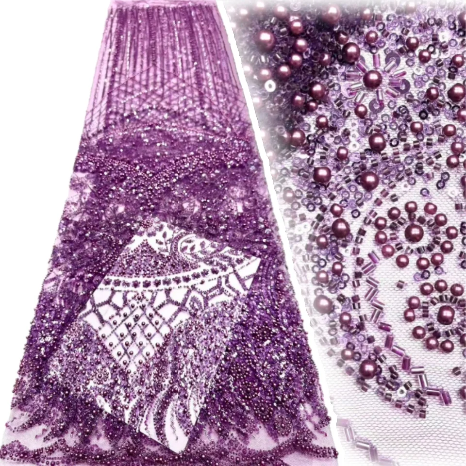 African Purple Beaded Lace Fabric High Quality French Nigerian Sequin Lace Fabric for Bridal Wedding Dress Sewing 5 Yards 2156
African Purple Beaded Lace Fabric High Quality French Nigerian Sequin Lace Fabric for Bridal Wedding Dress Sewing 5 Yards 2156