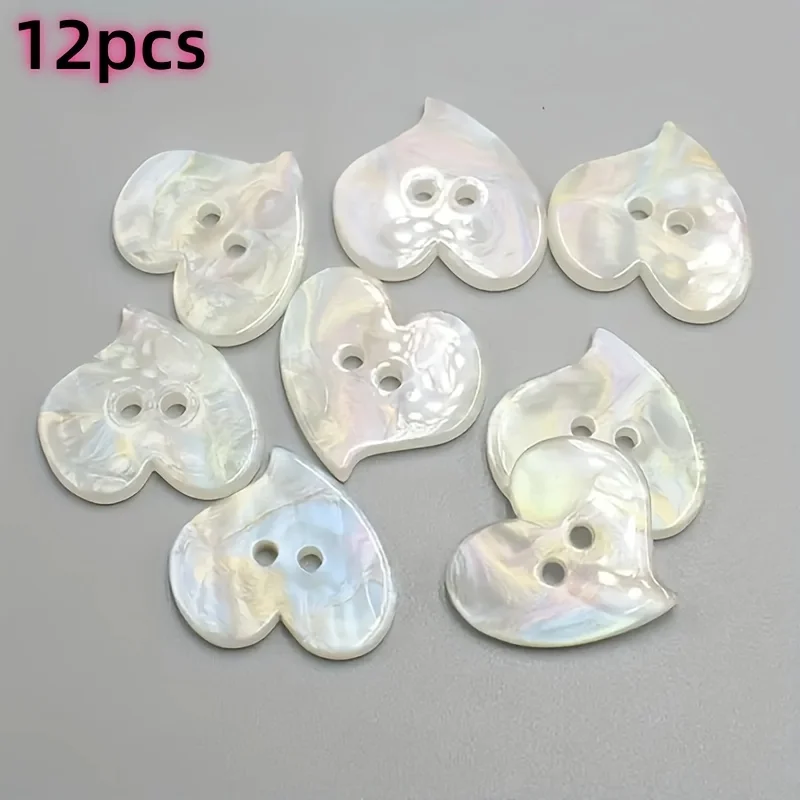 12pcs Iridescent Heart-Shaped Buttons,Double-Hole White Resin,Ideal for Sweater & Shirt Decorations,DIY Crafts & Sewing Supplies
12pcs Iridescent Heart-Shaped Buttons,Double-Hole White Resin,Ideal for Sweater & Shirt Decorations,DIY Crafts & Sewing Supplies