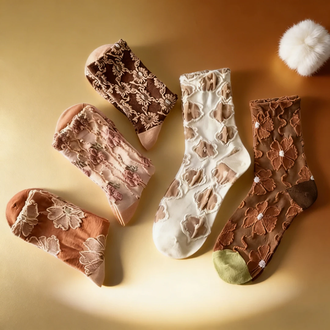 Three-dimensional Relief Floral Crew Socks for Women Retro French Style Lace Pattern Casual Mid-Calf Socks Soft Comfortable 5 Pc
Three-dimensional Relief Floral Crew Socks for Women Retro French Style Lace Pattern Casual Mid-Calf Socks Soft Comfortable 5 Pc