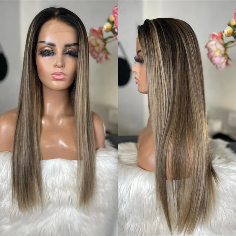 Preplucked Hairline 13x4 Ombre Ash Brown Highlights Synthetic Lace Front Wigs 28 Inch Soft Long Straight Wig 150% Density Wig
Preplucked Hairline 13x4 Ombre Ash Brown Highlights Synthetic Lace Front Wigs 28 Inch Soft Long Straight Wig 150% Density Wig