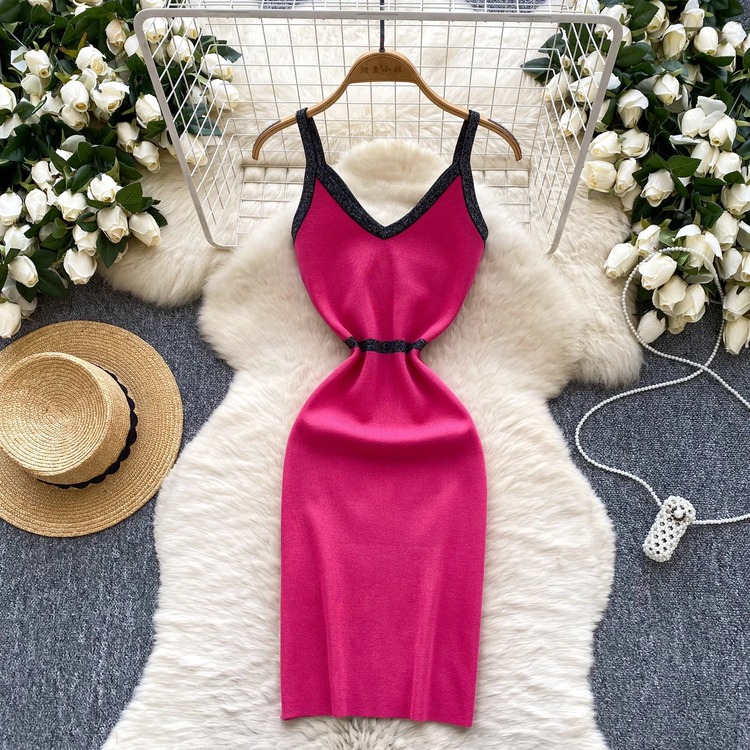 Women Chic patchwork Sexy V-neck sleeveless Wrap French Fashion Knitted Vestidos Summer Elastic Slim pencil dress
Women Chic patchwork Sexy V-neck sleeveless Wrap French Fashion Knitted Vestidos Summer Elastic Slim pencil dress