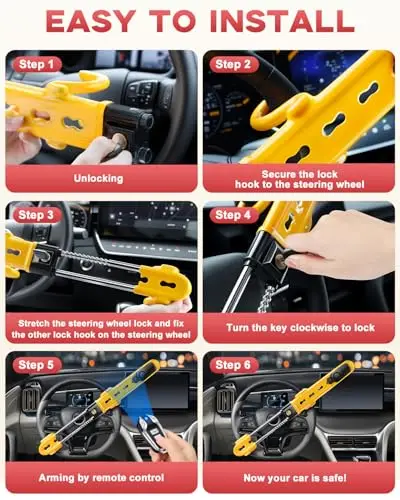 Yellow Universal Steering Wheel Lock With 113dB Alarm, Heavy-Duty Adjustable Anti-Theft Device For Cars, Trucks, SUVs And
Yellow Universal Steering Wheel Lock With 113dB Alarm, Heavy-Duty Adjustable Anti-Theft Device For Cars, Trucks, SUVs And