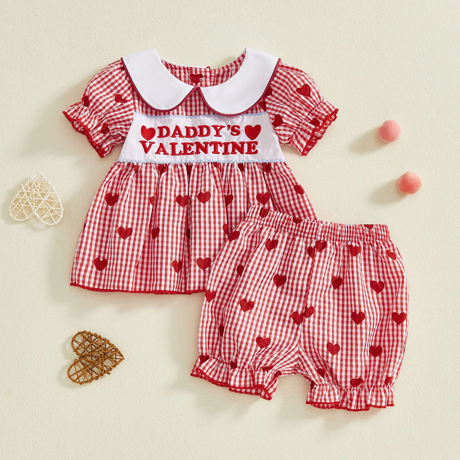 Toddler Kids Girls Valentine's Outfits Puff Short Sleeve Doll Collar Letters Embroidery Tops and Elastic Waist Casual Shorts
Toddler Kids Girls Valentine's Outfits Puff Short Sleeve Doll Collar Letters Embroidery Tops and Elastic Waist Casual Shorts