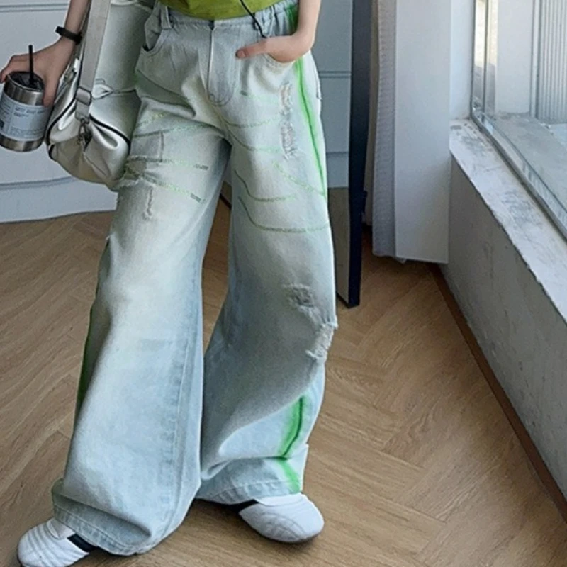 Korean Style Pants, Stylish Summer Outfit, Ripped Jeans, Fashionable Wide Leg Pants, Summer Girls' Hot Stamping Thin
Korean Style Pants, Stylish Summer Outfit, Ripped Jeans, Fashionable Wide Leg Pants, Summer Girls' Hot Stamping Thin