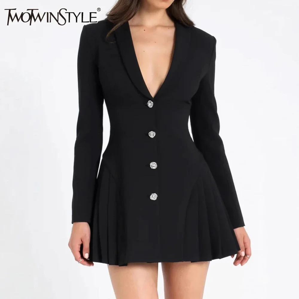 TWOTWINSTYLE однотонные утягивающие платья с оборками и складками для женщин, однобортное платье с v-образным вырезом и длинными рукавами в стиле пэчворк, женское
TWOTWINSTYLE однотонные утягивающие платья с оборками и складками для женщин, однобортное платье с v-образным вырезом и длинными рукавами в стиле пэчворк, женское