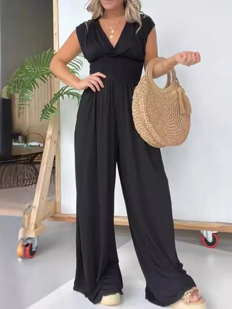 Fashion Loose Wide Leg Pants Sleeveless Jumpsuits Summer Casual Women Solid Office Rompers Streetwear Femme Deep V-Neck Overalls
Fashion Loose Wide Leg Pants Sleeveless Jumpsuits Summer Casual Women Solid Office Rompers Streetwear Femme Deep V-Neck Overalls