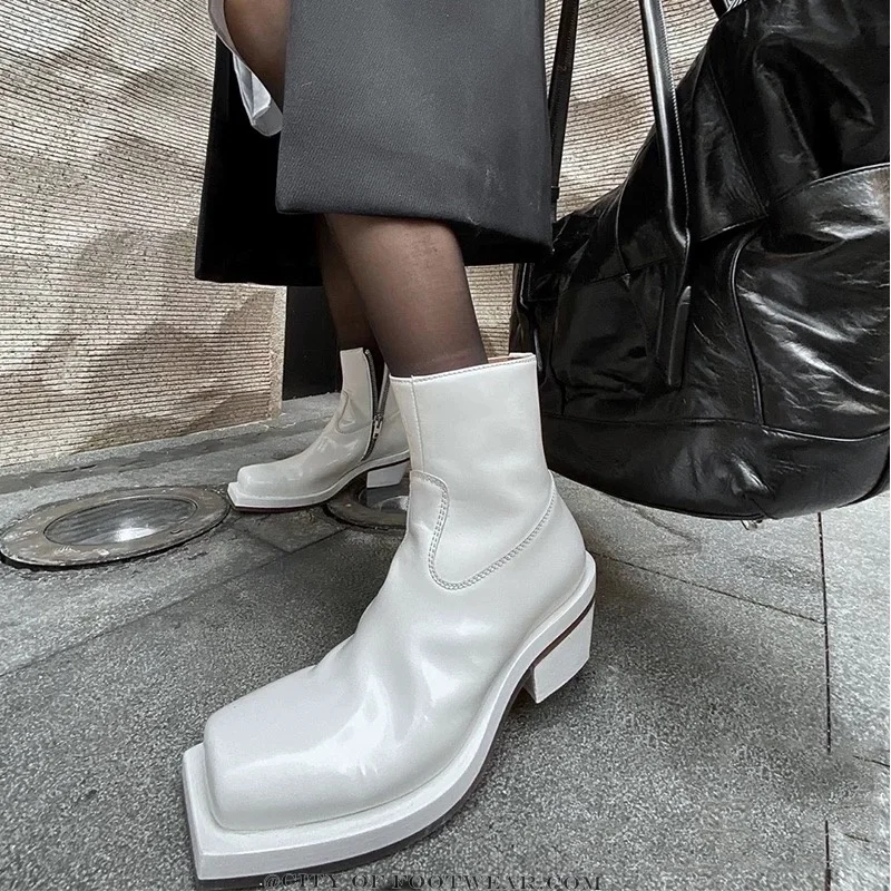 Square Toe Low Heel Chelsea Boots Black Blue White Leather Zip Booties Luxury Designer Women Fall Trend Shoes Free Shipping
Square Toe Low Heel Chelsea Boots Black Blue White Leather Zip Booties Luxury Designer Women Fall Trend Shoes Free Shipping