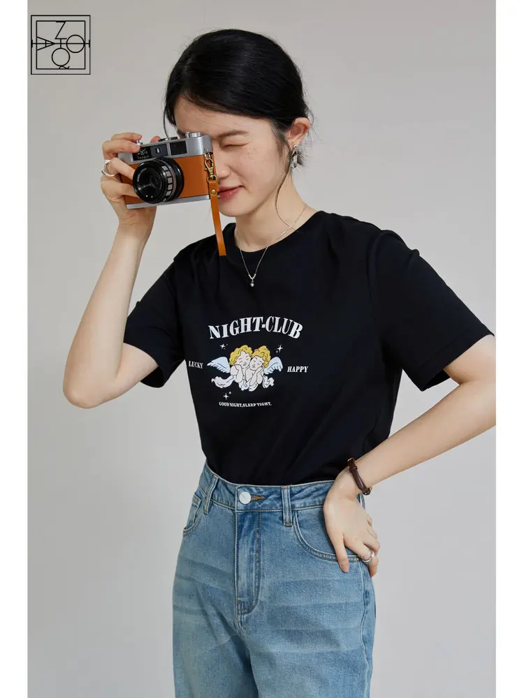 ZIQIAO Simple Style Round Neck Summer New Printed T-shirt for Women All-match Cozy Sense Thin Cool Section Top for Female
ZIQIAO Simple Style Round Neck Summer New Printed T-shirt for Women All-match Cozy Sense Thin Cool Section Top for Female