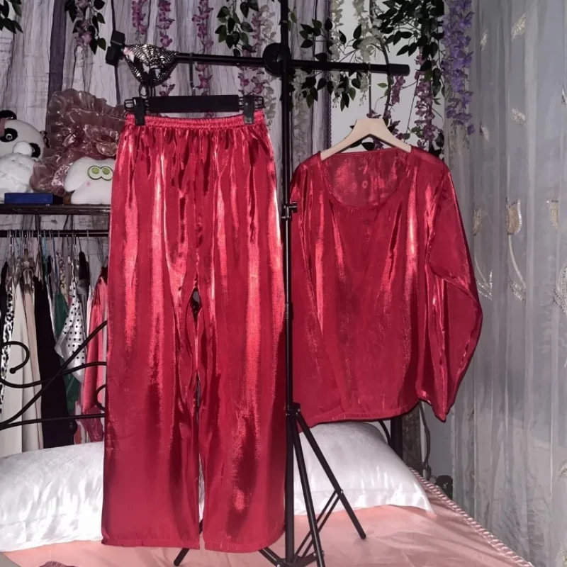 Couple Gloss Transparent Tulle Holographic Pajamas Plus Size Loose Tops Pants Two-piece Set Sexy Home Clothes BF Private Party
Couple Gloss Transparent Tulle Holographic Pajamas Plus Size Loose Tops Pants Two-piece Set Sexy Home Clothes BF Private Party