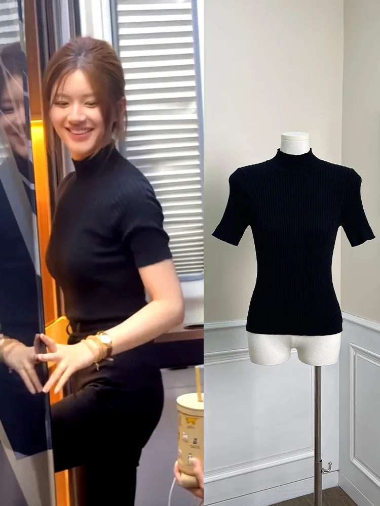 Sli f-High Collar ort-Sve Knitted Top Commute Base Layer T-irt Women's Slim Fit Bla Knitwear Casual round Ne
Sli f-High Collar ort-Sve Knitted Top Commute Base Layer T-irt Women's Slim Fit Bla Knitwear Casual round Ne