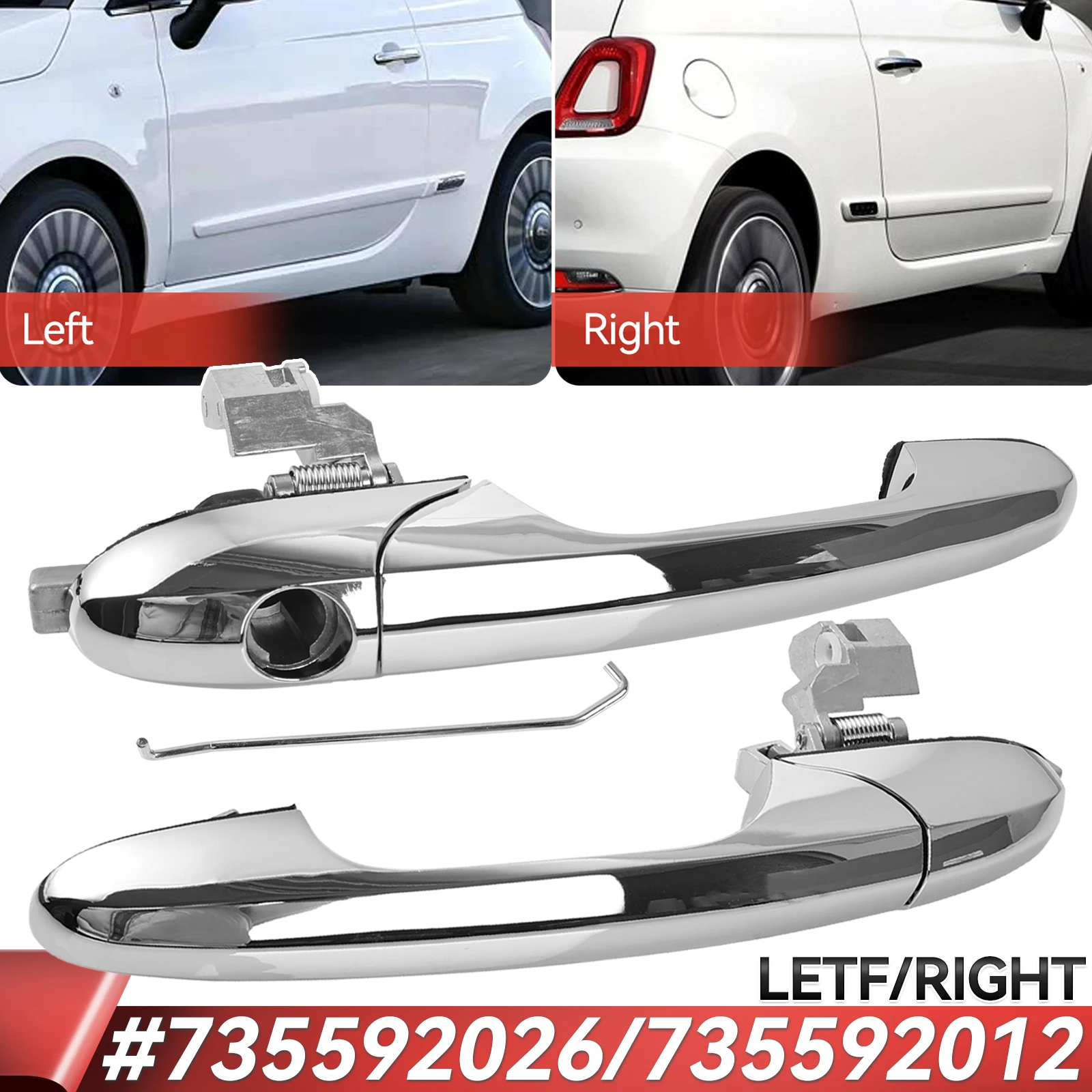 Хромированная наружная ручка двери автомобиля (левая пассажирская, правая водительская) для Fiat 500 2007-2020 735592026 735592012
Хромированная наружная ручка двери автомобиля (левая пассажирская, правая водительская) для Fiat 500 2007-2020 735592026 735592012