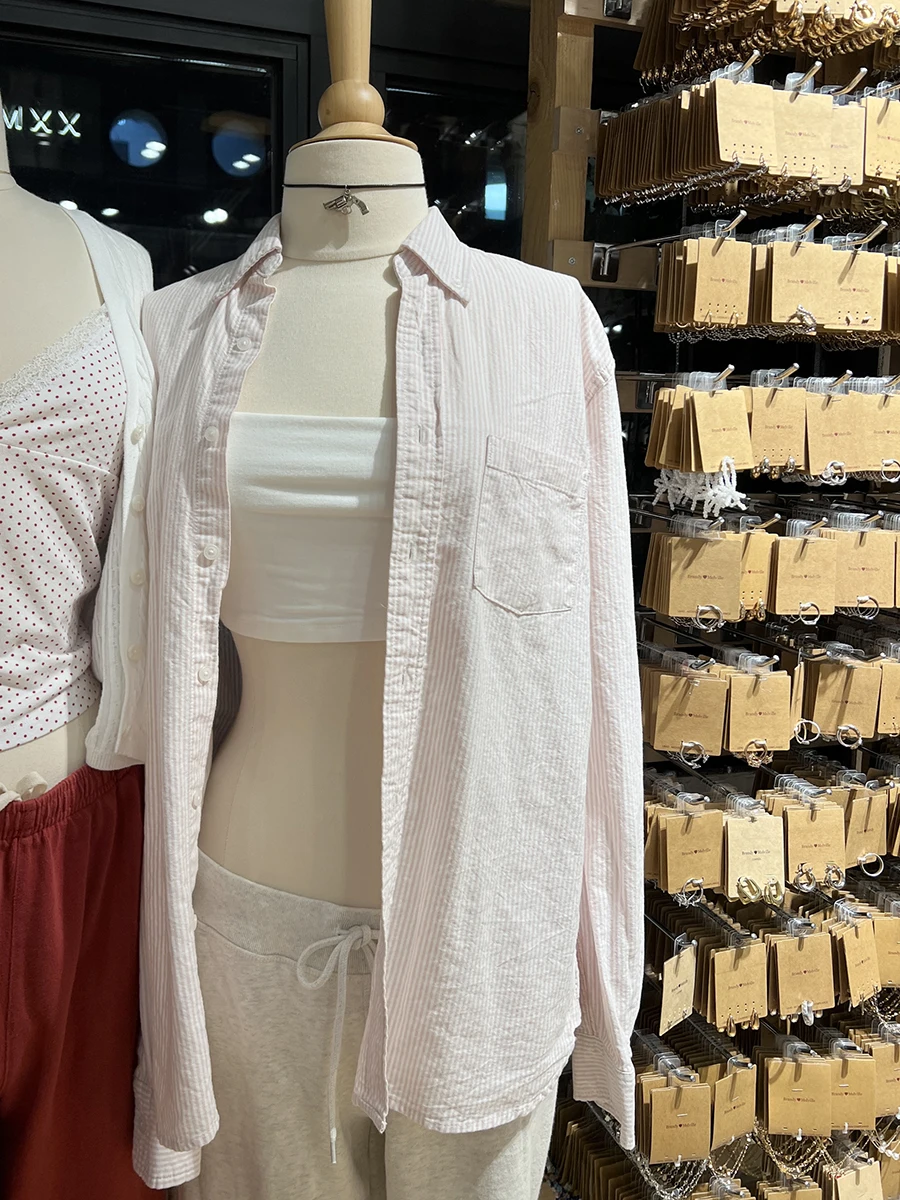 Pink Striped Pocket Shirts For Women Spring Single Breasted Long Sleeve Blouses Sweet Chic Casual Vintage Blouse Jacket 2025 New
Pink Striped Pocket Shirts For Women Spring Single Breasted Long Sleeve Blouses Sweet Chic Casual Vintage Blouse Jacket 2025 New