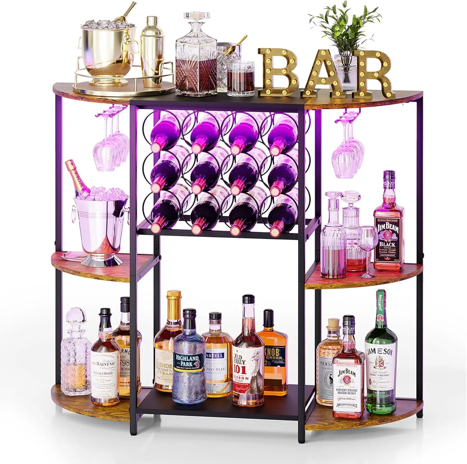 LED Wine Bar Cart with Storage, 3-Tier Rustic Bar Table for Kitchen Dining Room, Holds 12 Bottles & 6 Glasses
LED Wine Bar Cart with Storage, 3-Tier Rustic Bar Table for Kitchen Dining Room, Holds 12 Bottles & 6 Glasses