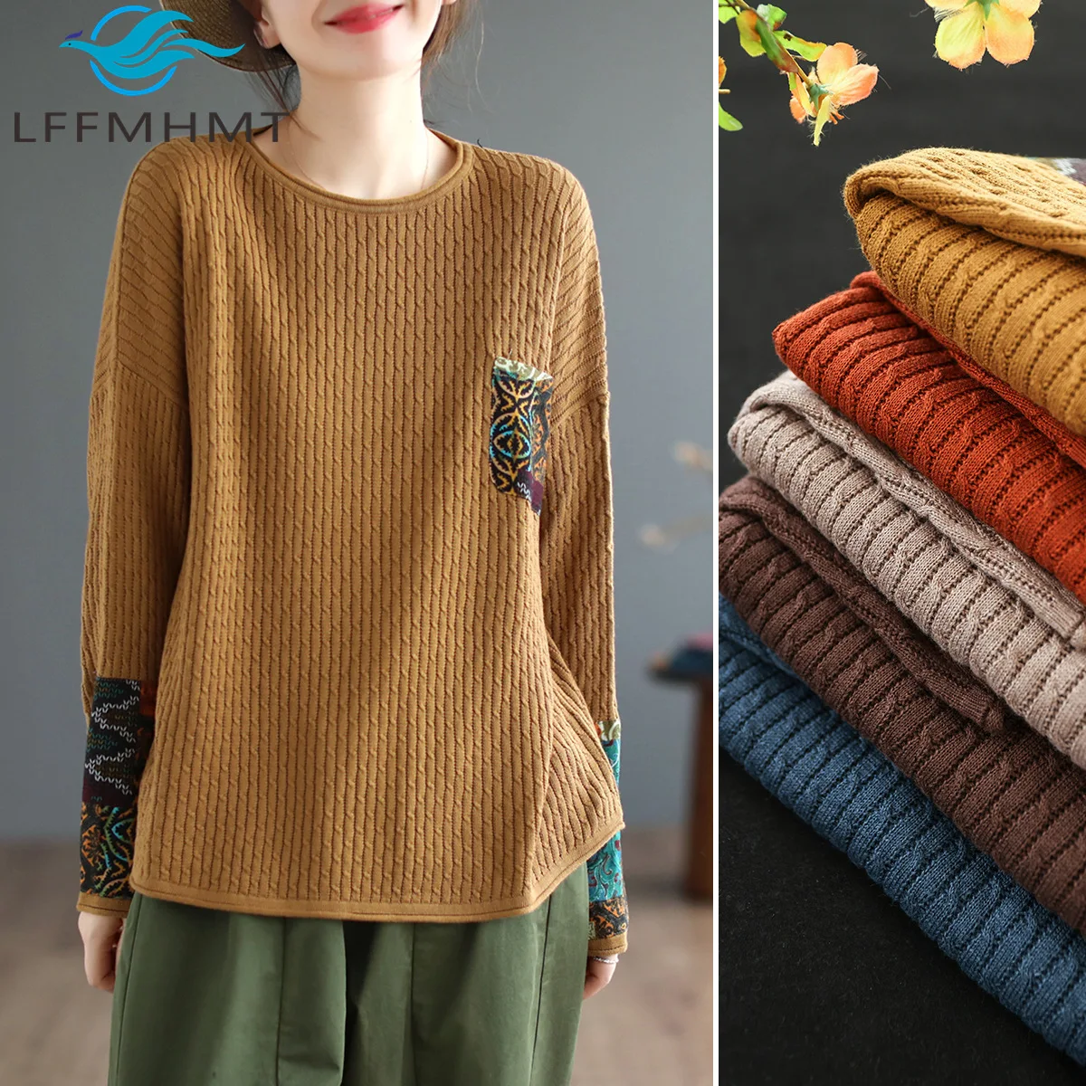 Autumn Ethnic Style Patchwork Cotton Yarn Pullover Knit Sweater for Women Fashion Loose Comfortable Vintage Casual Wear
Autumn Ethnic Style Patchwork Cotton Yarn Pullover Knit Sweater for Women Fashion Loose Comfortable Vintage Casual Wear