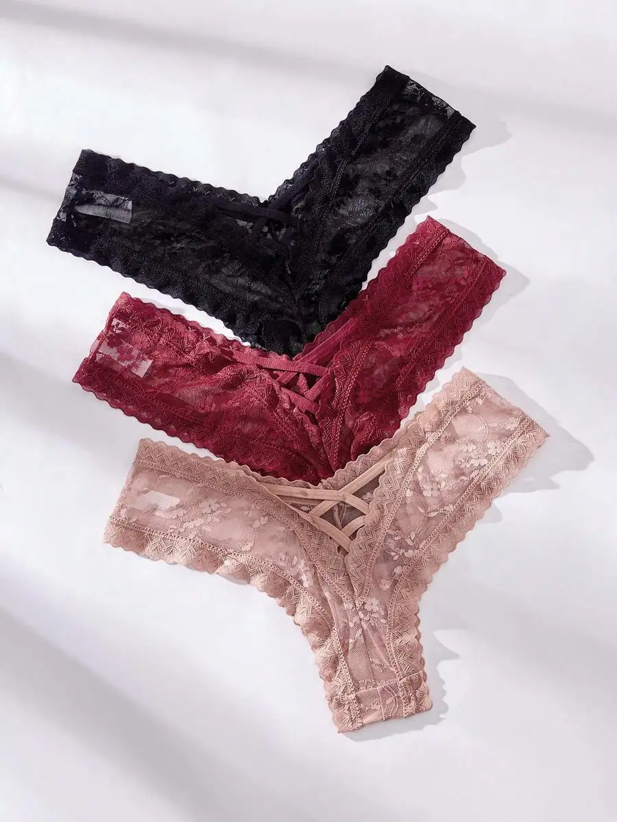 3pcs Women Lace Triangle String Panties Set Lingerie
3pcs Women Lace Triangle String Panties Set Lingerie