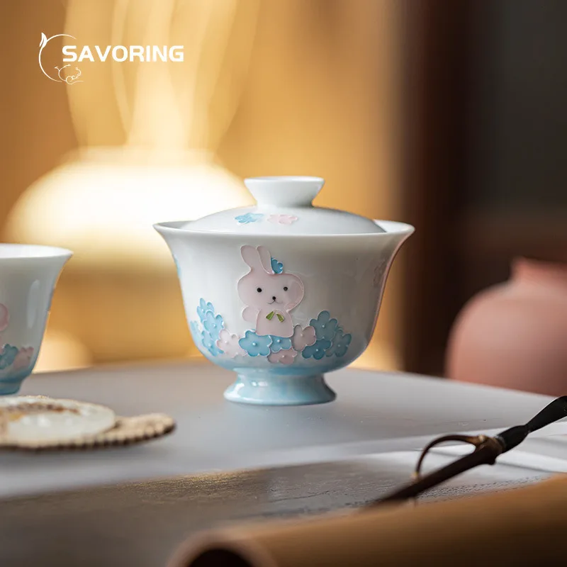 Hand-painted Cute Rabbit Gaiwan 100ml High-Footed Tea Bowl Porcelain Gauntteacup Chinese Tea Tureen Supplies Tool Cup Kung Fu
Hand-painted Cute Rabbit Gaiwan 100ml High-Footed Tea Bowl Porcelain Gauntteacup Chinese Tea Tureen Supplies Tool Cup Kung Fu
