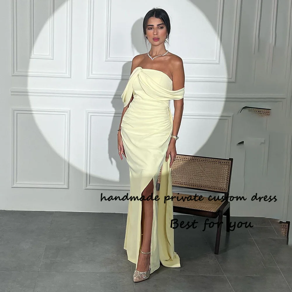 Yellow Satin Mermaid Prom Dresses with Slit Off Shoulder Strapless Evening Party Dress Floor Length Arabian Dubai Formal Gowns
Yellow Satin Mermaid Prom Dresses with Slit Off Shoulder Strapless Evening Party Dress Floor Length Arabian Dubai Formal Gowns