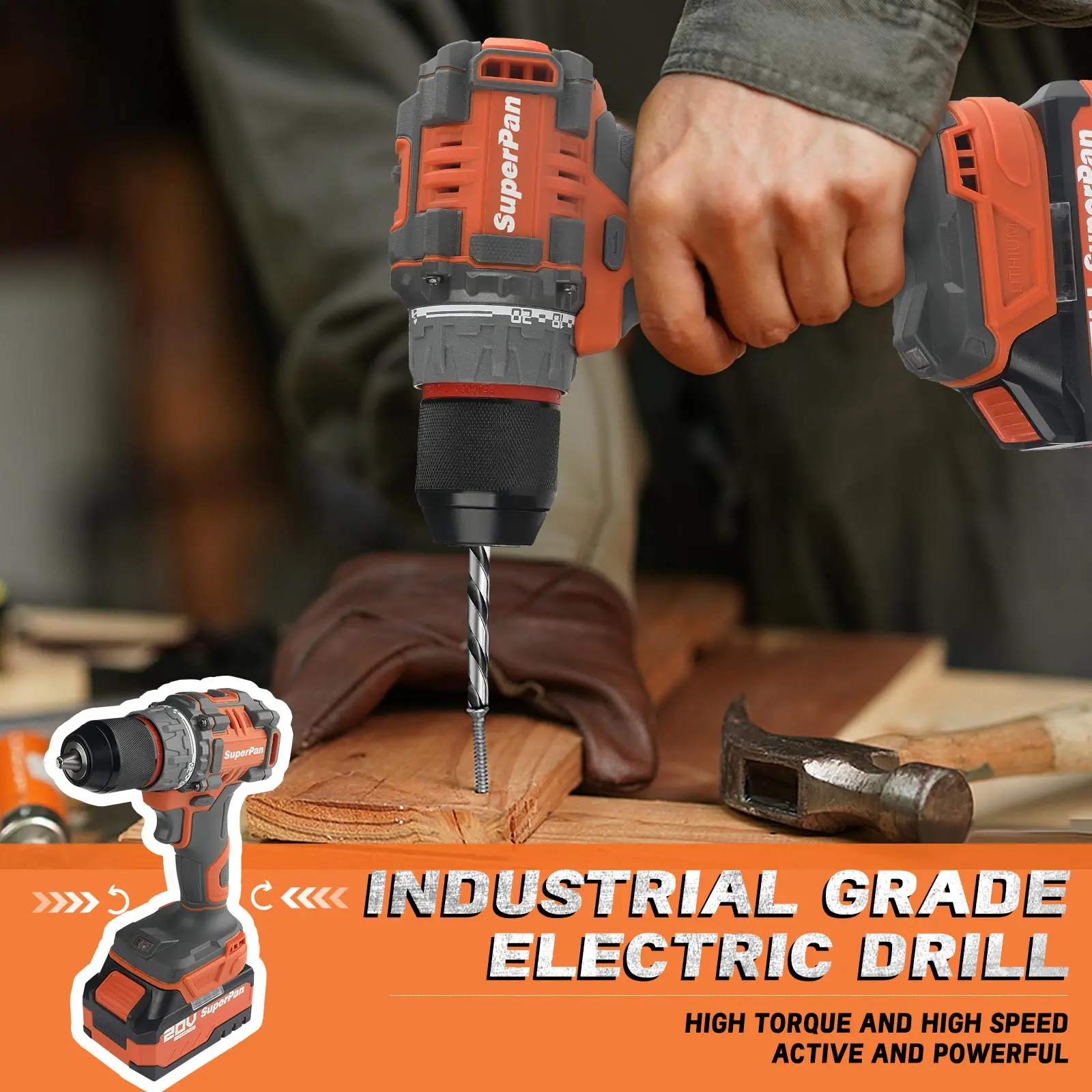 SuperPan 20V T2016 Cordless Electric Drill Driver 85N.m 580W 2-Speed 20+1 Torque 13mm Chuck for Wood Metal Drilling
SuperPan 20V T2016 Cordless Electric Drill Driver 85N.m 580W 2-Speed 20+1 Torque 13mm Chuck for Wood Metal Drilling