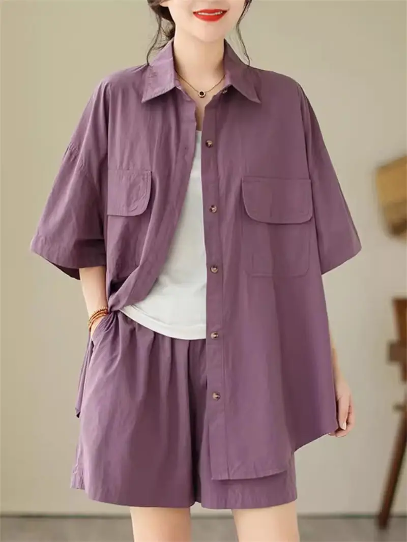 Fashion Casual Korean Style Two Piece Set For Women's Summer Solid Color Shirt Loose Wide Leg Shorts Large Size Tracksuit K1322
Fashion Casual Korean Style Two Piece Set For Women's Summer Solid Color Shirt Loose Wide Leg Shorts Large Size Tracksuit K1322