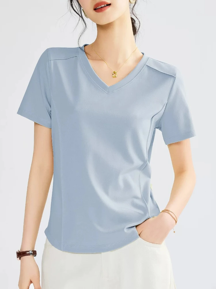 Women Blue Round Neck Mercerized Cotton Tee Liquid Ammonia Pima Cotton Plus Size Short Sleeve Casual Basic Summer Tops
Women Blue Round Neck Mercerized Cotton Tee Liquid Ammonia Pima Cotton Plus Size Short Sleeve Casual Basic Summer Tops