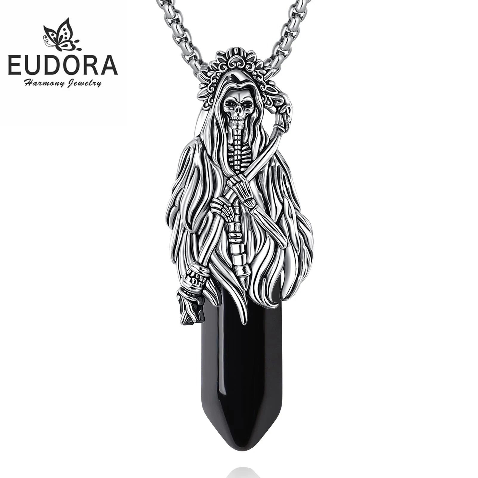 Eudora Obsidian Santa Muerte Necklace Holy Death Scythe Mexican Pendant Healing Crystal Stone Jewelry Spiritual Gift for WWomen
Eudora Obsidian Santa Muerte Necklace Holy Death Scythe Mexican Pendant Healing Crystal Stone Jewelry Spiritual Gift for WWomen