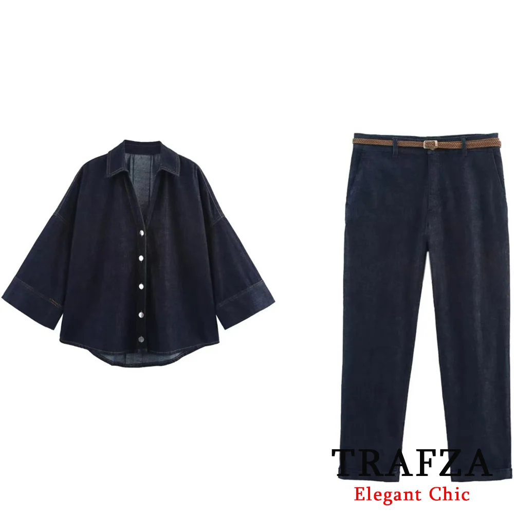 TRAFZA Women Casual Denim Shirts Set Loose Buttons V-Neck Shirt Or Belt Pencil Pant 2025 Spring Fall Simple Versatile Pant Set
TRAFZA Women Casual Denim Shirts Set Loose Buttons V-Neck Shirt Or Belt Pencil Pant 2025 Spring Fall Simple Versatile Pant Set