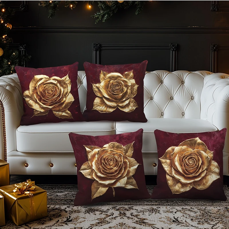 Single-sided 4-piece luxury pillowcase with gold rose and burgundy background, suitable for sofa and living room decoration.
Single-sided 4-piece luxury pillowcase with gold rose and burgundy background, suitable for sofa and living room decoration.
