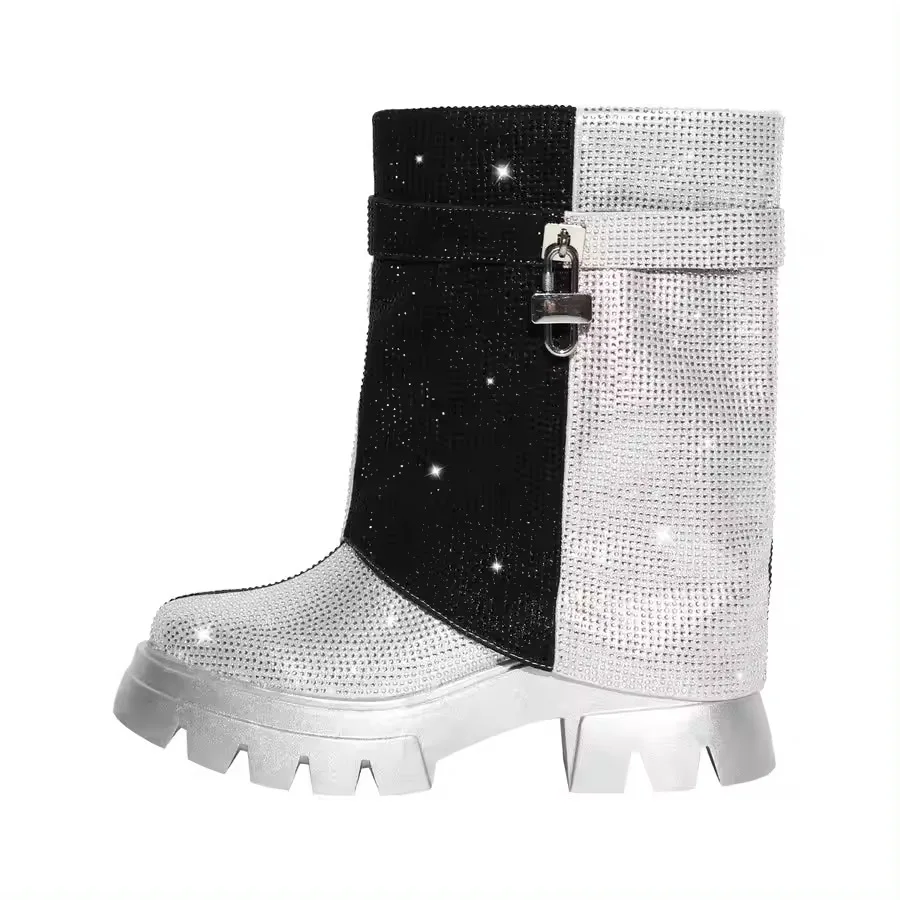Full Diamond Mixed Color Thick Platform Sole Women Ankle Short Boots Women Round Toe Metal Lock Slip-on Daily Runway Shoes 2024
Full Diamond Mixed Color Thick Platform Sole Women Ankle Short Boots Women Round Toe Metal Lock Slip-on Daily Runway Shoes 2024