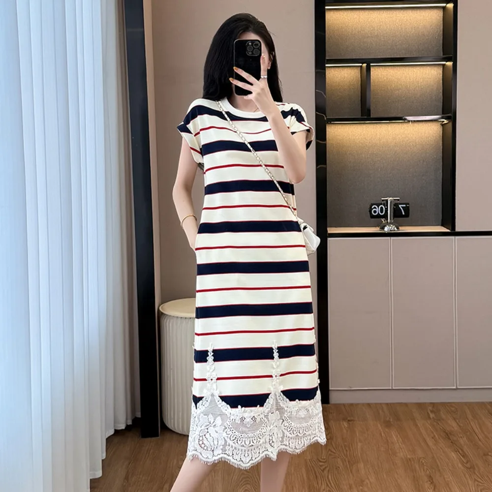 Элегантное полосатое кружево, винтажное шикарное тонкое платье с круглым вырезом, вечерняя уличная женская одежда больших размеров 
Элегантное полосатое кружево, винтажное шикарное тонкое платье с круглым вырезом, вечерняя уличная женская одежда больших размеров