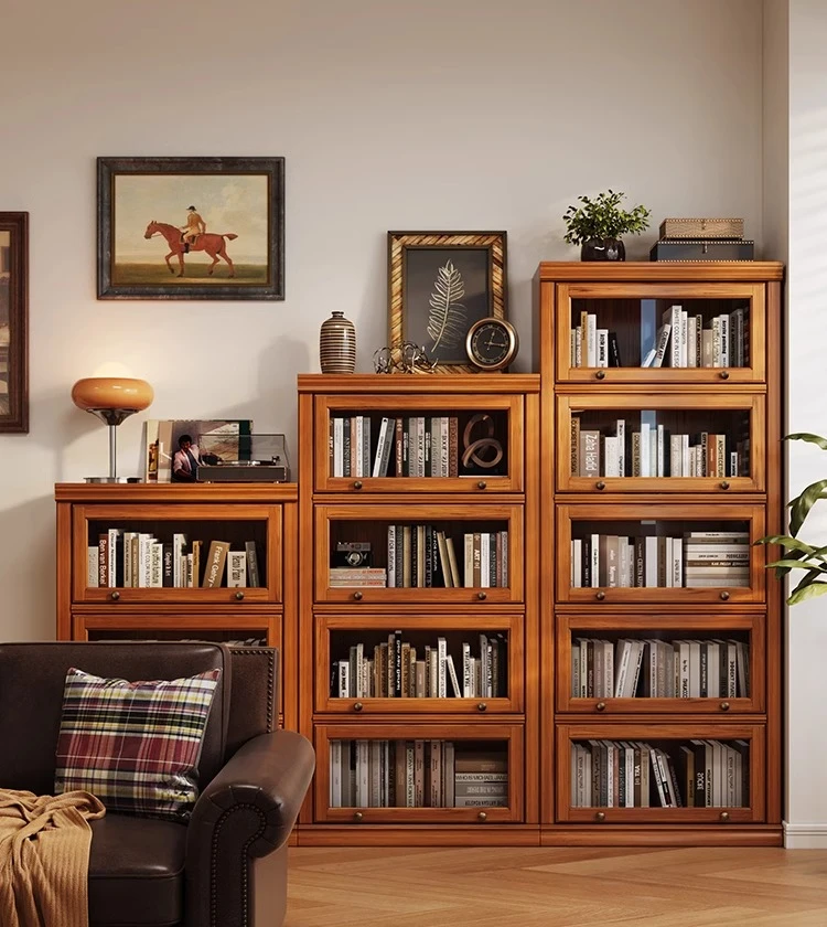 American solid wood bookcase, living room dust-proof household large-capacity storage display floor with glass door
American solid wood bookcase, living room dust-proof household large-capacity storage display floor with glass door