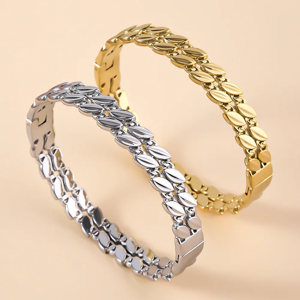 Personality Hollow Leaf Shape Clip Bracelet Simple Designer Stainless Steel Charm Bracelet Bangles Women Jewelry Birthday Gift
Personality Hollow Leaf Shape Clip Bracelet Simple Designer Stainless Steel Charm Bracelet Bangles Women Jewelry Birthday Gift