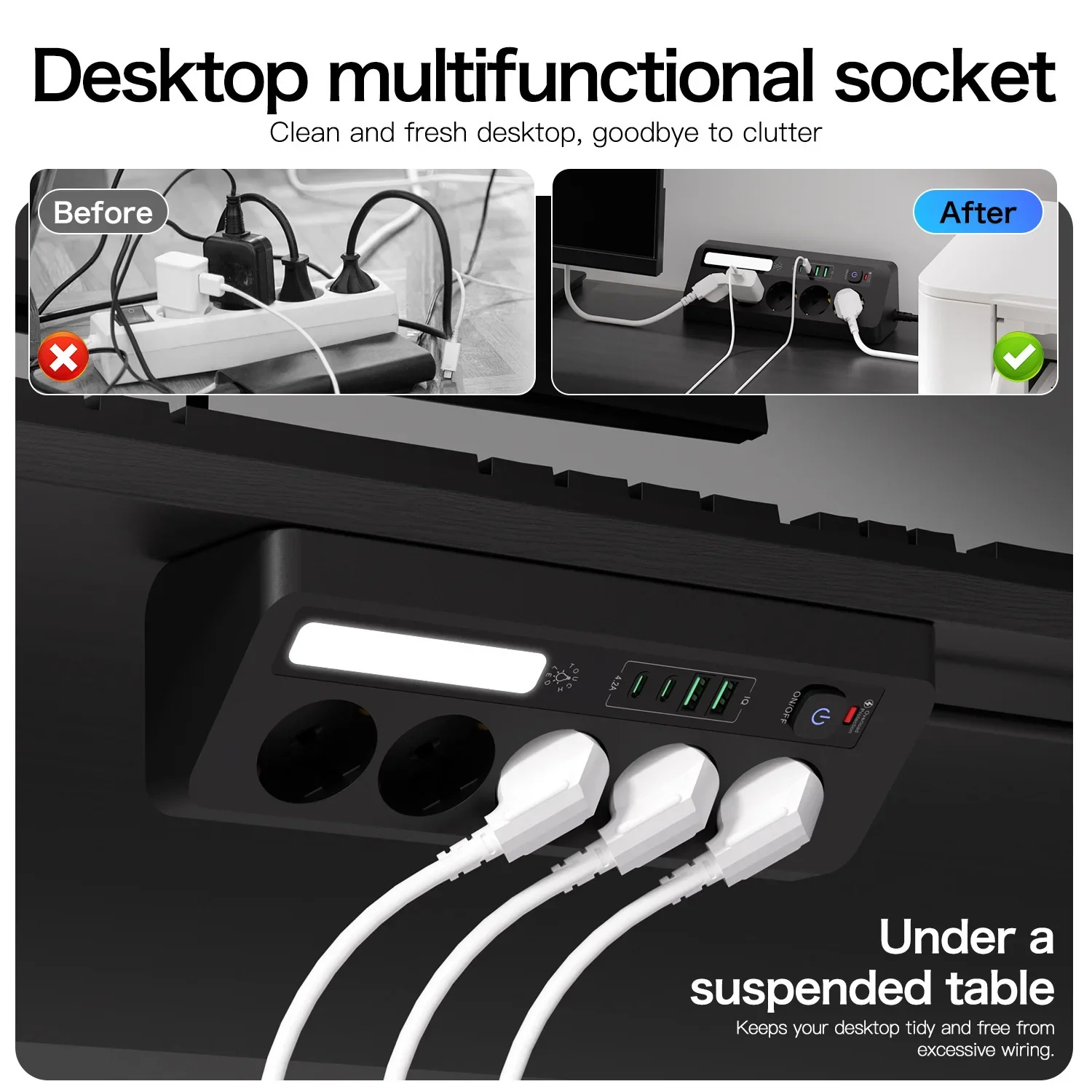 EU Table Corner Socket Multiple Socket with LED Light Power Strip Overload Surge Protection with USB Type-C Outlets 1.8M Cables
EU Table Corner Socket Multiple Socket with LED Light Power Strip Overload Surge Protection with USB Type-C Outlets 1.8M Cables
