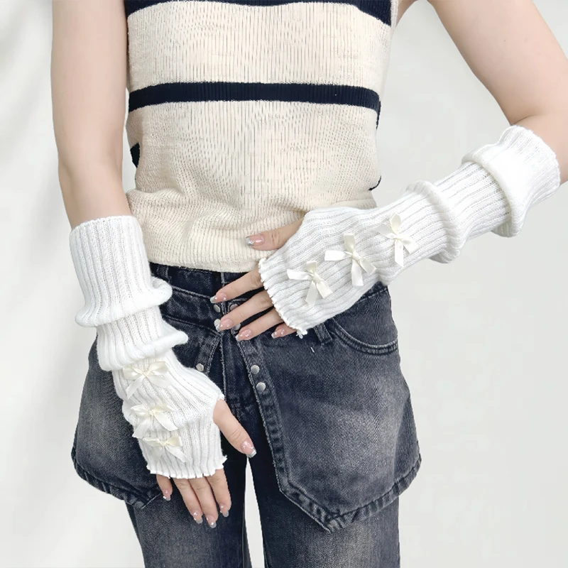 Satin Bow Decor Ribbed Knit Fingerless Arm Warmers Cuffed Fold-over Long Arm Cuffs Sweet Lolita Y2K Half-finger Layering Gloves
Satin Bow Decor Ribbed Knit Fingerless Arm Warmers Cuffed Fold-over Long Arm Cuffs Sweet Lolita Y2K Half-finger Layering Gloves