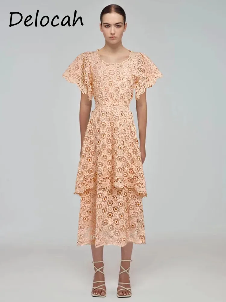 Delocah Spring/Summer Hollow-out Petals Short-Sleeved Round Collar Breathable Elegant Fresh Orange Blossom Long Dress
Delocah Spring/Summer Hollow-out Petals Short-Sleeved Round Collar Breathable Elegant Fresh Orange Blossom Long Dress