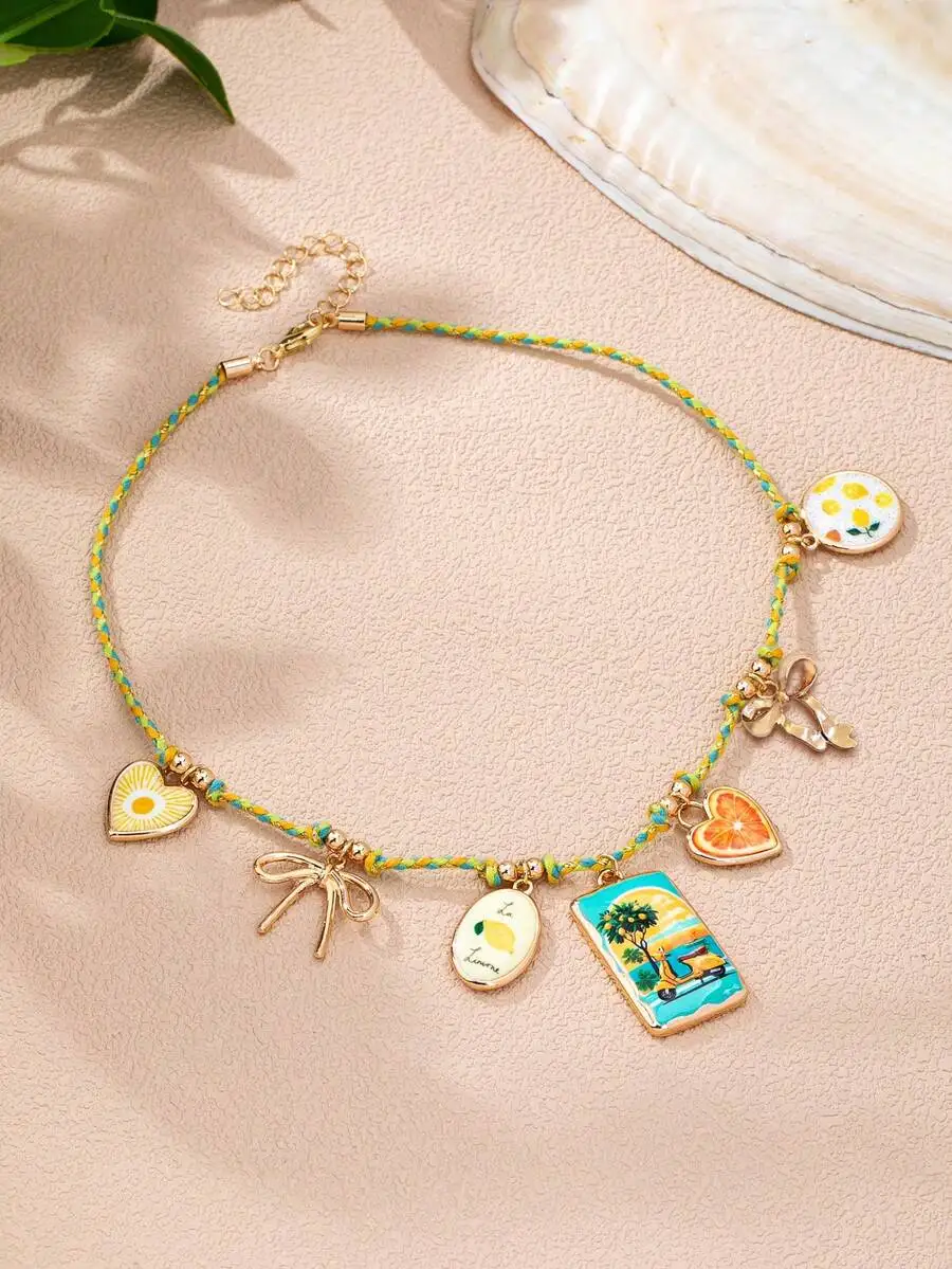 Colorful Bohemian Charm Necklace For Women With Enamel Fruit And Ocean Pendants Braided Rope Summer Fashion
Colorful Bohemian Charm Necklace For Women With Enamel Fruit And Ocean Pendants Braided Rope Summer Fashion
