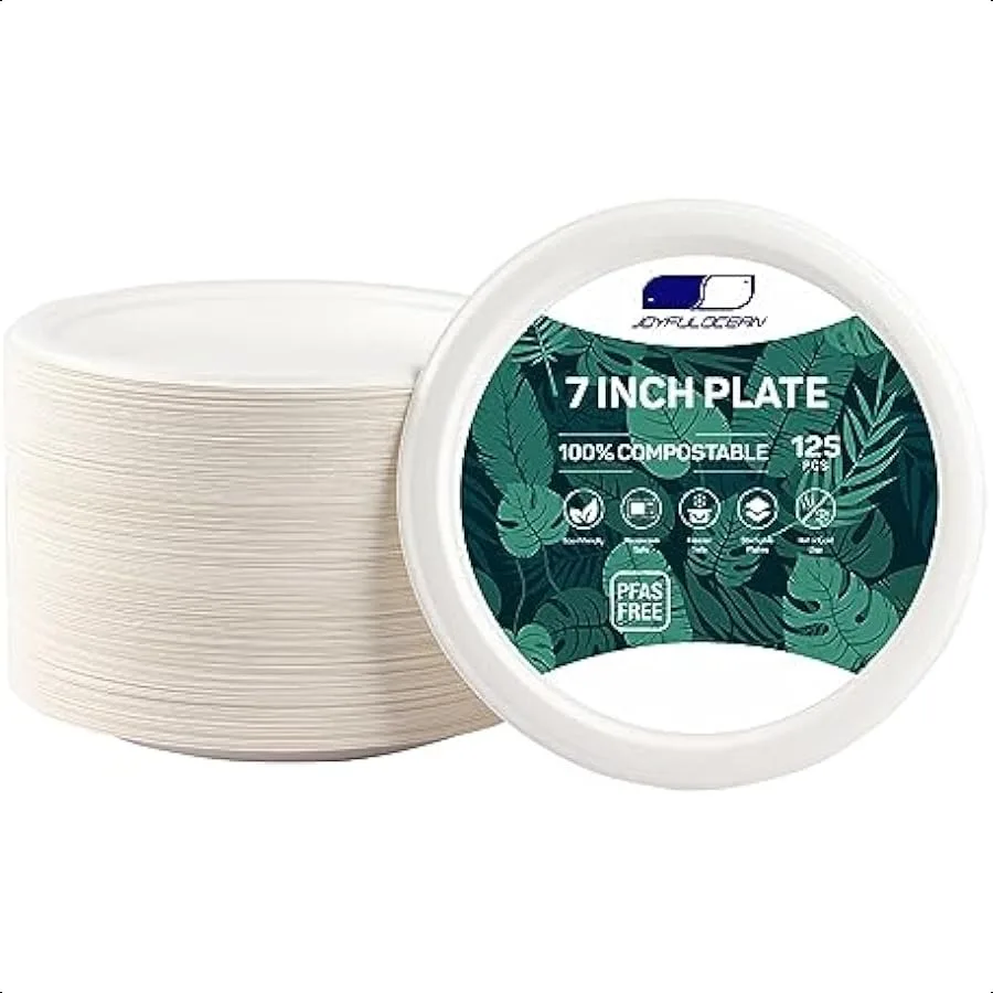 Paper Plates 7 inch 125 Pieces 100% Compostable Disposable Paper Plates HeavyDuty Natural Biodegradable EcoFriendly Sugarcane F
Paper Plates 7 inch 125 Pieces 100% Compostable Disposable Paper Plates HeavyDuty Natural Biodegradable EcoFriendly Sugarcane F