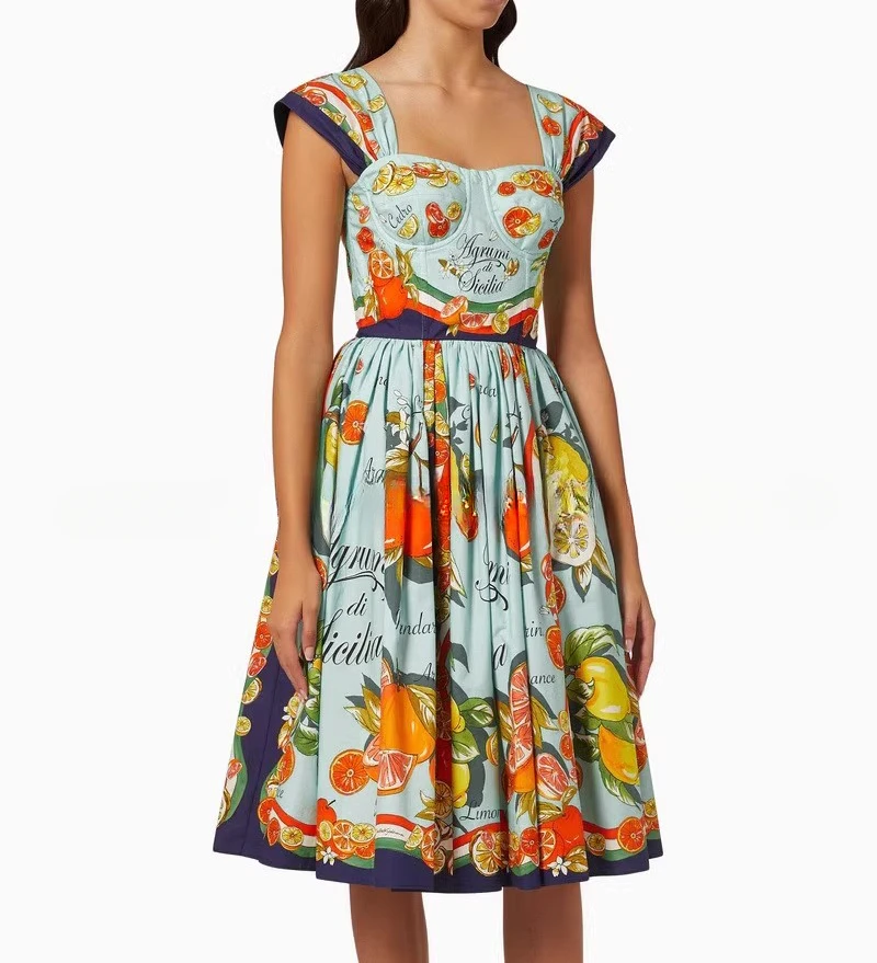 Fruit Printed Elegant Women Dress Summer Sleeveless Square Runway Design Vintage Dresses Bodycon Streetwear Chic Clothing Party
Fruit Printed Elegant Women Dress Summer Sleeveless Square Runway Design Vintage Dresses Bodycon Streetwear Chic Clothing Party