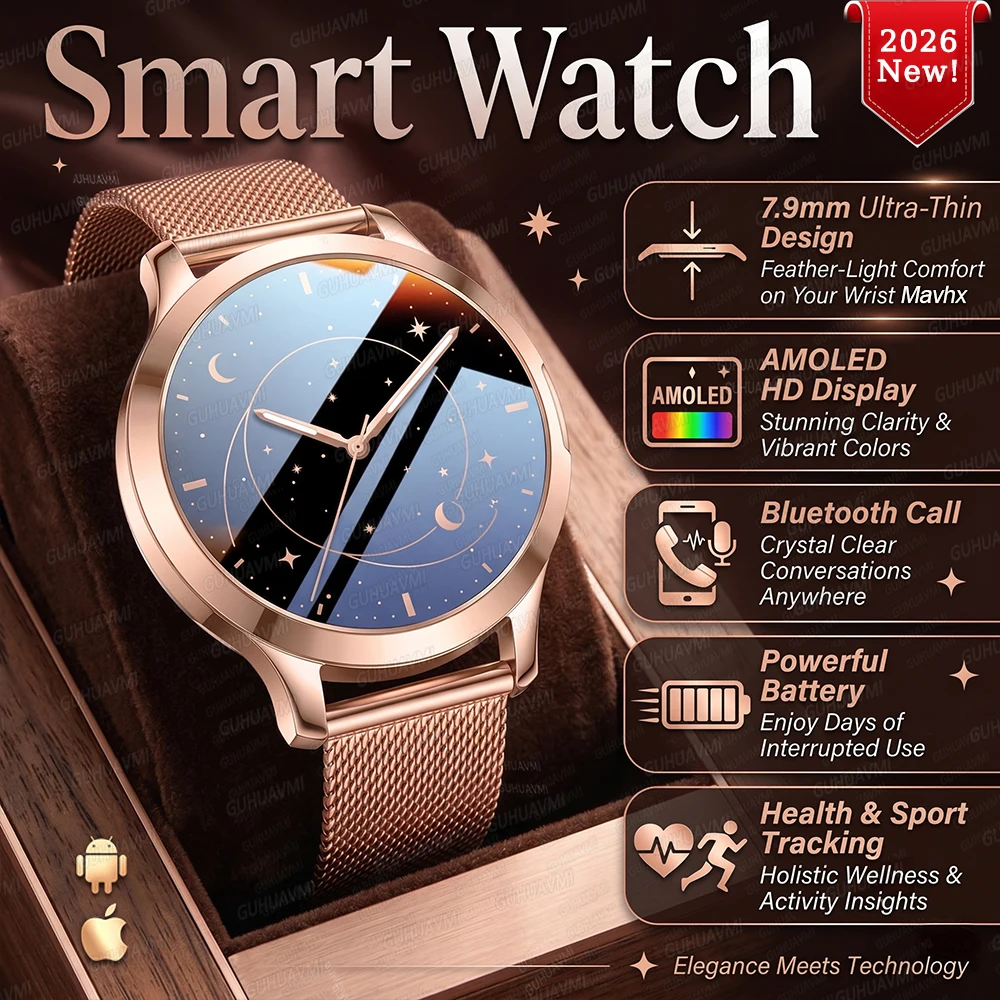 2026 New 7.3mm Ultra-thin Smart Watch Women AMOLED Display Custom Dial Watches Voice Call Sport Fitness Health Smartwatch Ladies
2026 New 7.3mm Ultra-thin Smart Watch Women AMOLED Display Custom Dial Watches Voice Call Sport Fitness Health Smartwatch Ladies