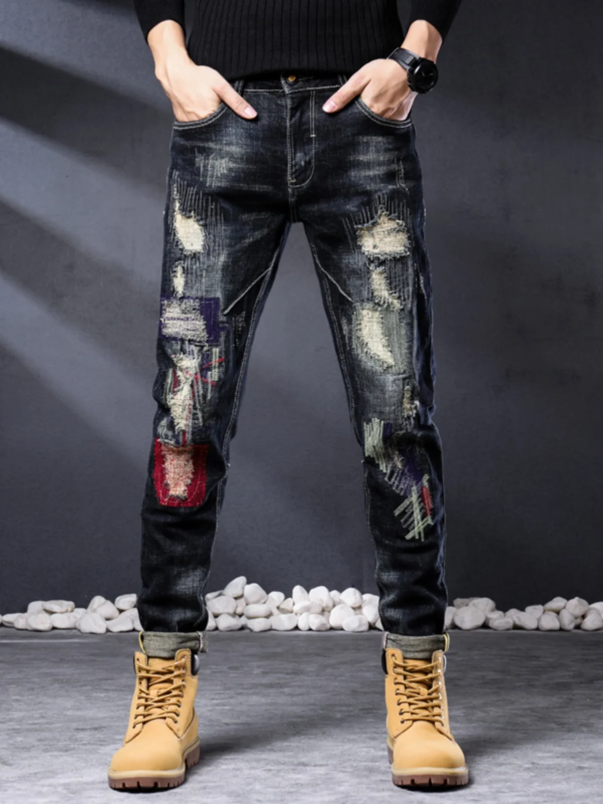 High-End Retro Men's Denim Jeans Tear Repair Patch Elastic Straight Leg Pants Spring Autumn Season Casual Wear Youth Sle
High-End Retro Men's Denim Jeans Tear Repair Patch Elastic Straight Leg Pants Spring Autumn Season Casual Wear Youth Sle