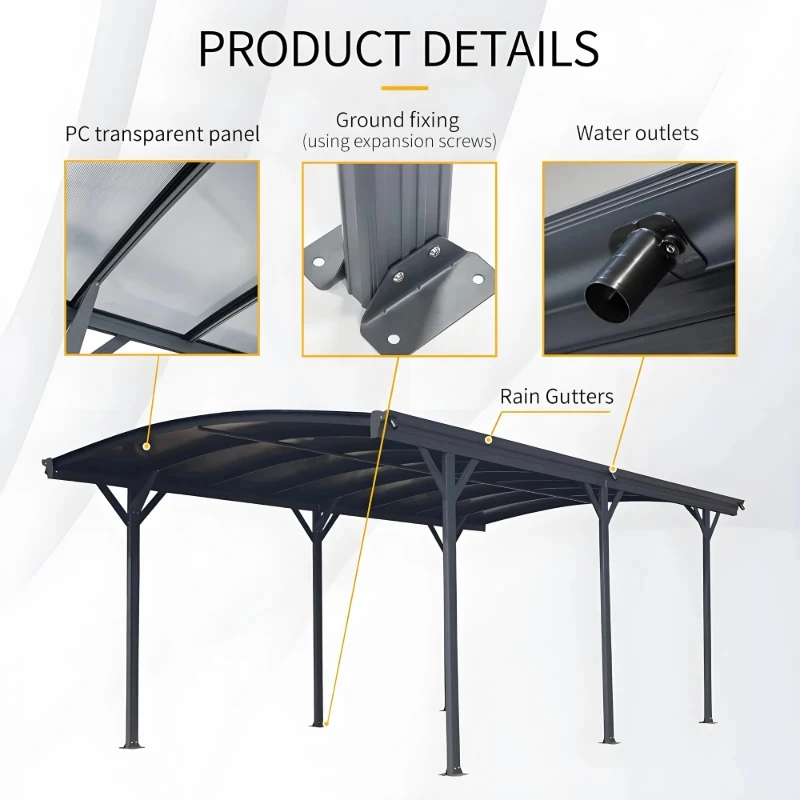 Factory Hot Sale High Quality Aluminum Carport Canopy Metal Frame Fixed PC Roof Ized Size Pref Parking Shelter
Factory Hot Sale High Quality Aluminum Carport Canopy Metal Frame Fixed PC Roof Ized Size Pref Parking Shelter