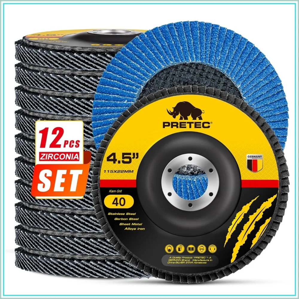 12 Pcs 4.5" Flap Discs 40 Grit for Angle Grinder, Zirconia Type 27, Grinding & Sanding
12 Pcs 4.5" Flap Discs 40 Grit for Angle Grinder, Zirconia Type 27, Grinding & Sanding