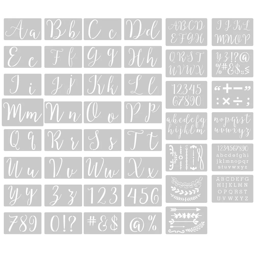 45 pcs Alphabet Stencils Reusable Painting Templates DIY Crafts Wall Decoration Plastic Drawing Tools Christmas Gift
45 pcs Alphabet Stencils Reusable Painting Templates DIY Crafts Wall Decoration Plastic Drawing Tools Christmas Gift
