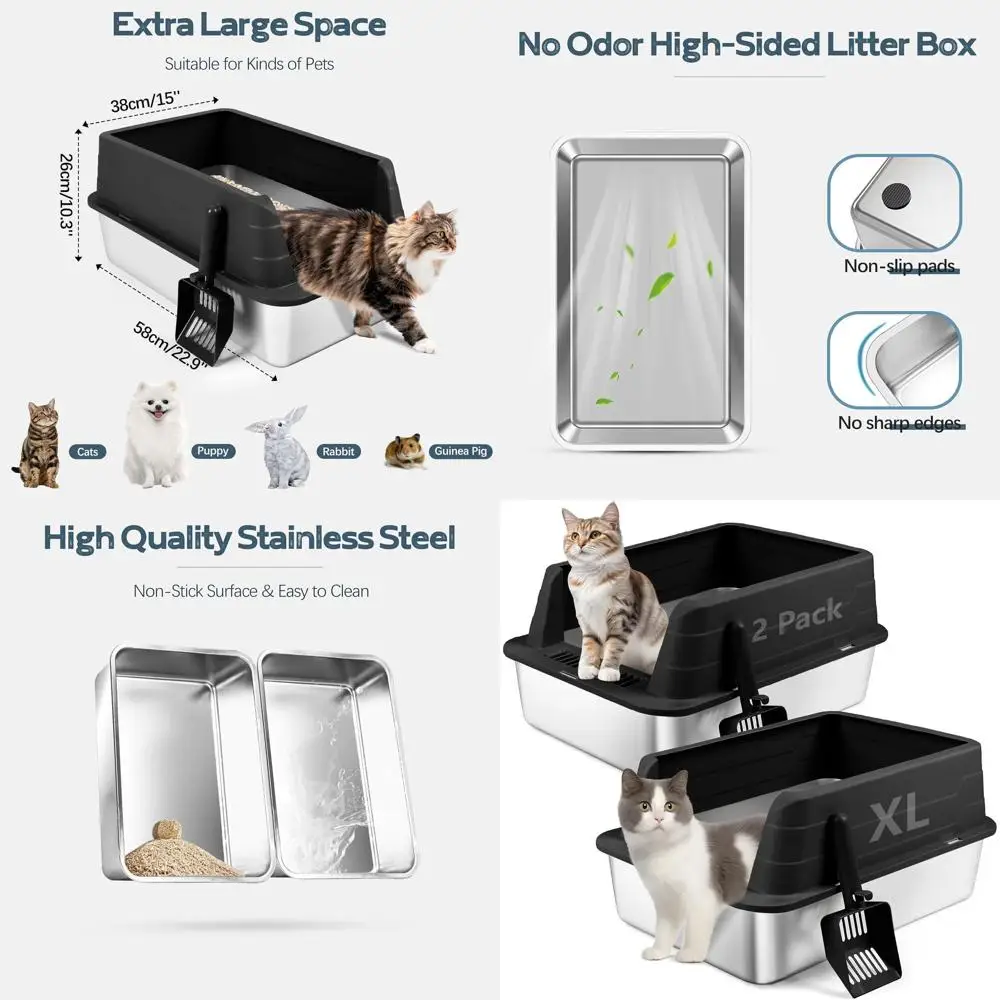 Extra Large High-Sided Stainless Steel Cat Litter Box with Scoop, 22.9x15x10.3, Anti-Splash and Odor Control, Easy Clean (Black)
Extra Large High-Sided Stainless Steel Cat Litter Box with Scoop, 22.9x15x10.3, Anti-Splash and Odor Control, Easy Clean (Black)