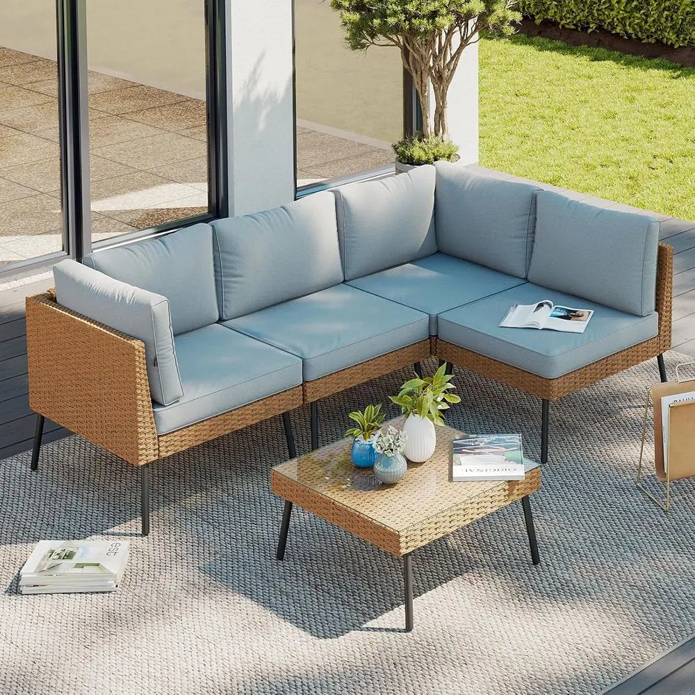 5-Piece Grey Outdoor Wicker Sectional Sofa Set with Cushions for Patio, Garden, Backyard
5-Piece Grey Outdoor Wicker Sectional Sofa Set with Cushions for Patio, Garden, Backyard
