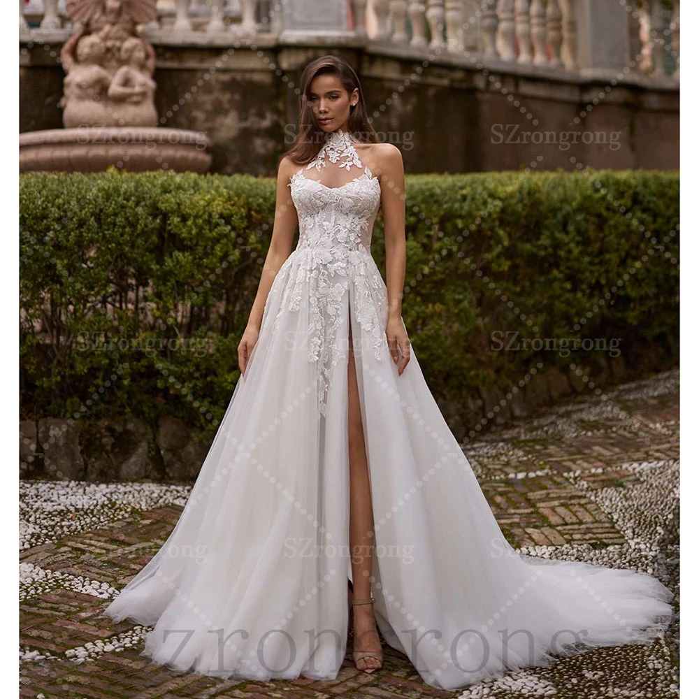 Sweetheart Collar Lace A-line Wedding Dress Appliques Backless Side Slit Long Bridesmaid Gown with Train свадебное платье
Sweetheart Collar Lace A-line Wedding Dress Appliques Backless Side Slit Long Bridesmaid Gown with Train свадебное платье