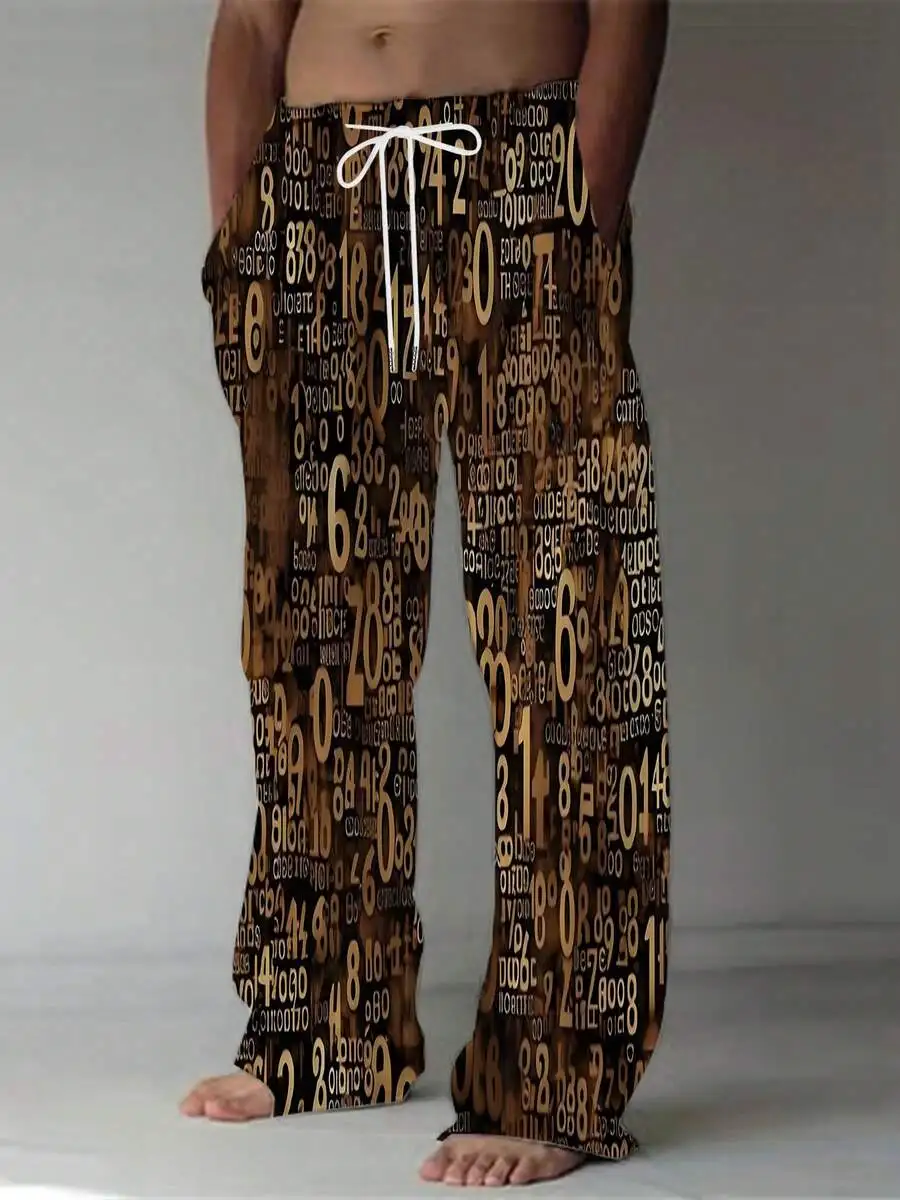 Mens Straight Leg Casual Trousers With All Over Number Print Brown Black Elastic Waist Wide Leg
Mens Straight Leg Casual Trousers With All Over Number Print Brown Black Elastic Waist Wide Leg