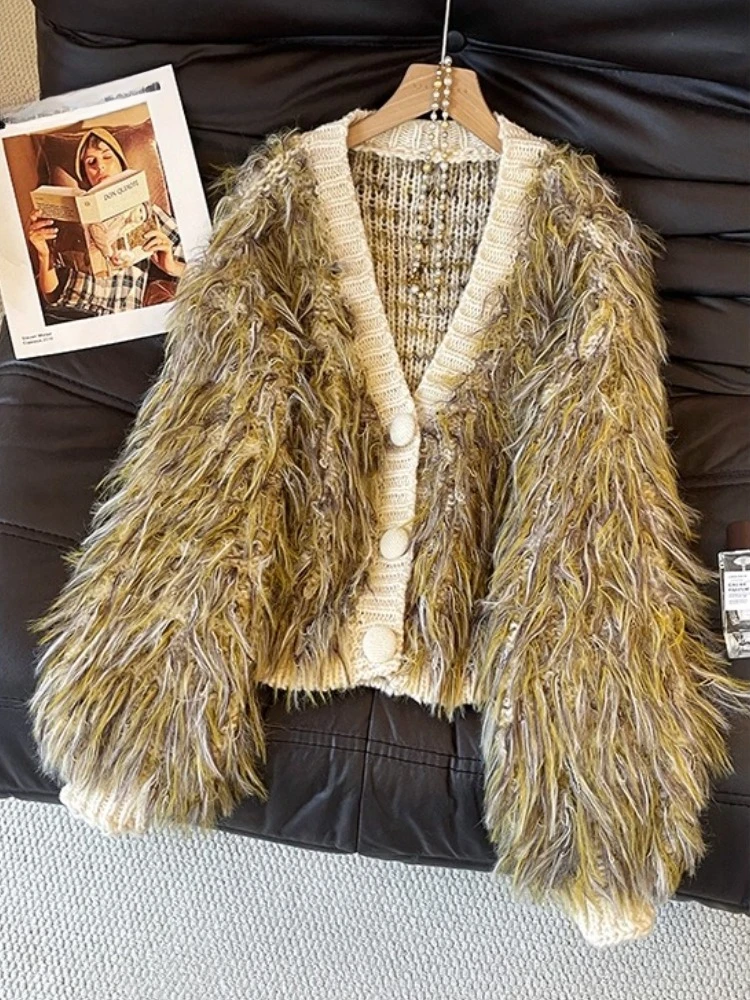 Soft Fringe Fuzzy Knit Cardigan Vintage Fluffy Sweater Jacket Statement Buttons, 2025 Fall Winter Knitwear Short Coat
Soft Fringe Fuzzy Knit Cardigan Vintage Fluffy Sweater Jacket Statement Buttons, 2025 Fall Winter Knitwear Short Coat