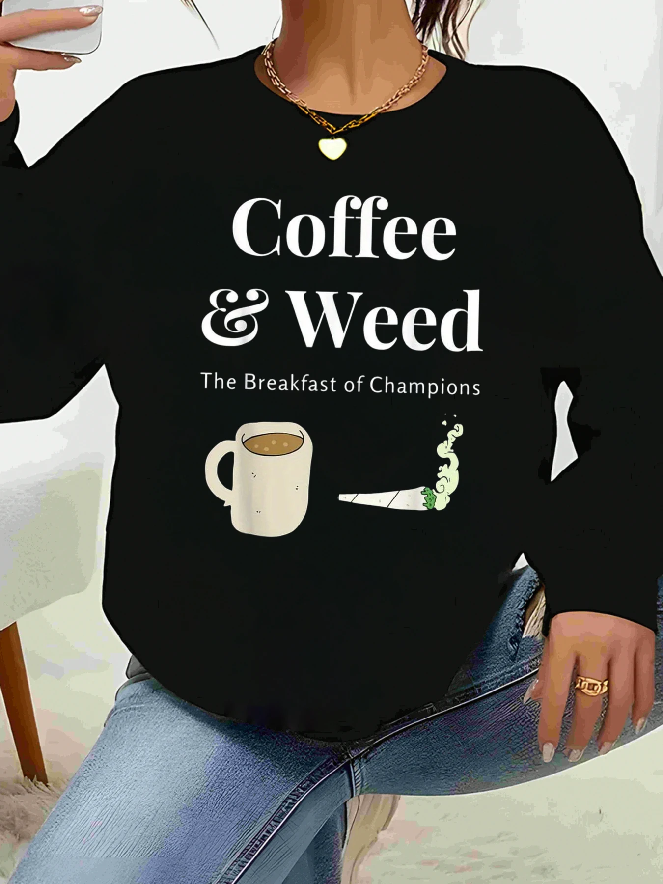 Футболка с длинными рукавами и принтом «Кофе и трава» для завтрака чемпионов, повседневная одежда для женщин, повседневная одежда
Футболка с длинными рукавами и принтом «Кофе и трава» для завтрака чемпионов, повседневная одежда для женщин, повседневная одежда