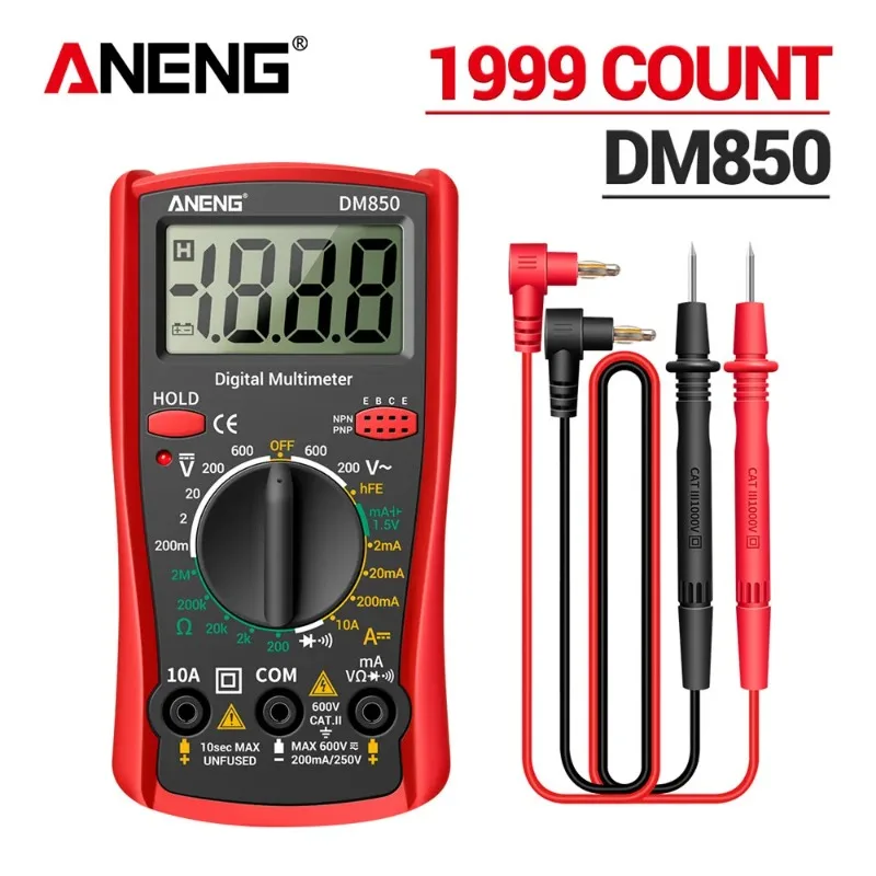 ANENG DM850 1999 Counts Digital Multimeter Eletric Professional Automatic AC/DC Votage Tester Current Ohm Ammeter Detector Tools
ANENG DM850 1999 Counts Digital Multimeter Eletric Professional Automatic AC/DC Votage Tester Current Ohm Ammeter Detector Tools
