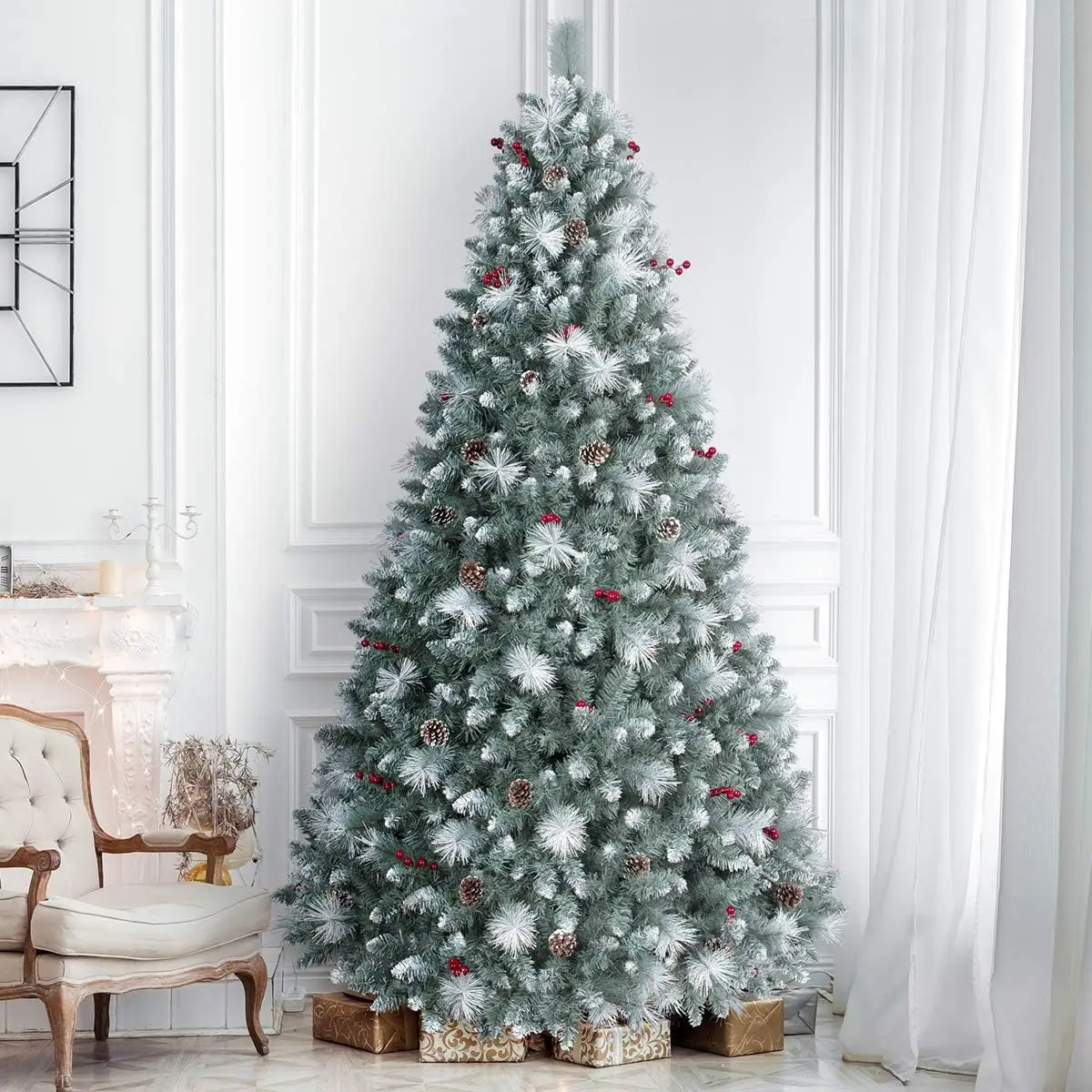 7.5ft Christmas Tree Prelit, Flocked Christmas Tree with 500 Warm Lights, Pinecones &Berries Hinged Artificial Trees Holiday
7.5ft Christmas Tree Prelit, Flocked Christmas Tree with 500 Warm Lights, Pinecones &Berries Hinged Artificial Trees Holiday